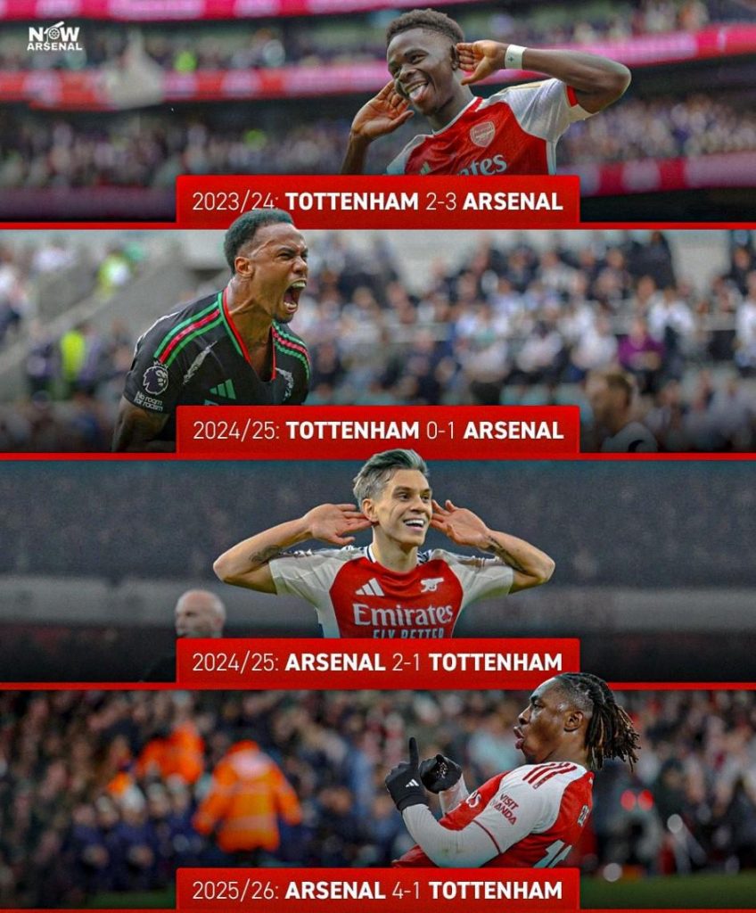 Arsenal lần đầu thắng bốn trận derby Bắc London liên tiếp kể từ năm 1988